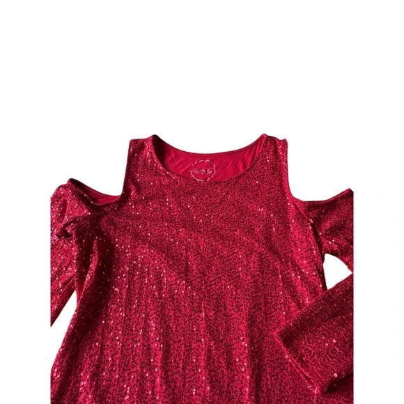 INC Sequined Cold Shoulder Top Bold Red Hue Women's Glam Party Top Size L - Picture 2 of 6